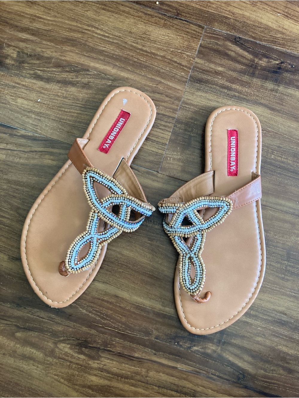 UNIONBAY Tan Beaded Thong Sandals Size 8